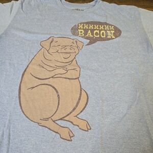 Size XL The Public Eye T-Shirt Mens Blue Short Sleeve "MMMM Bacon" Pig Tee